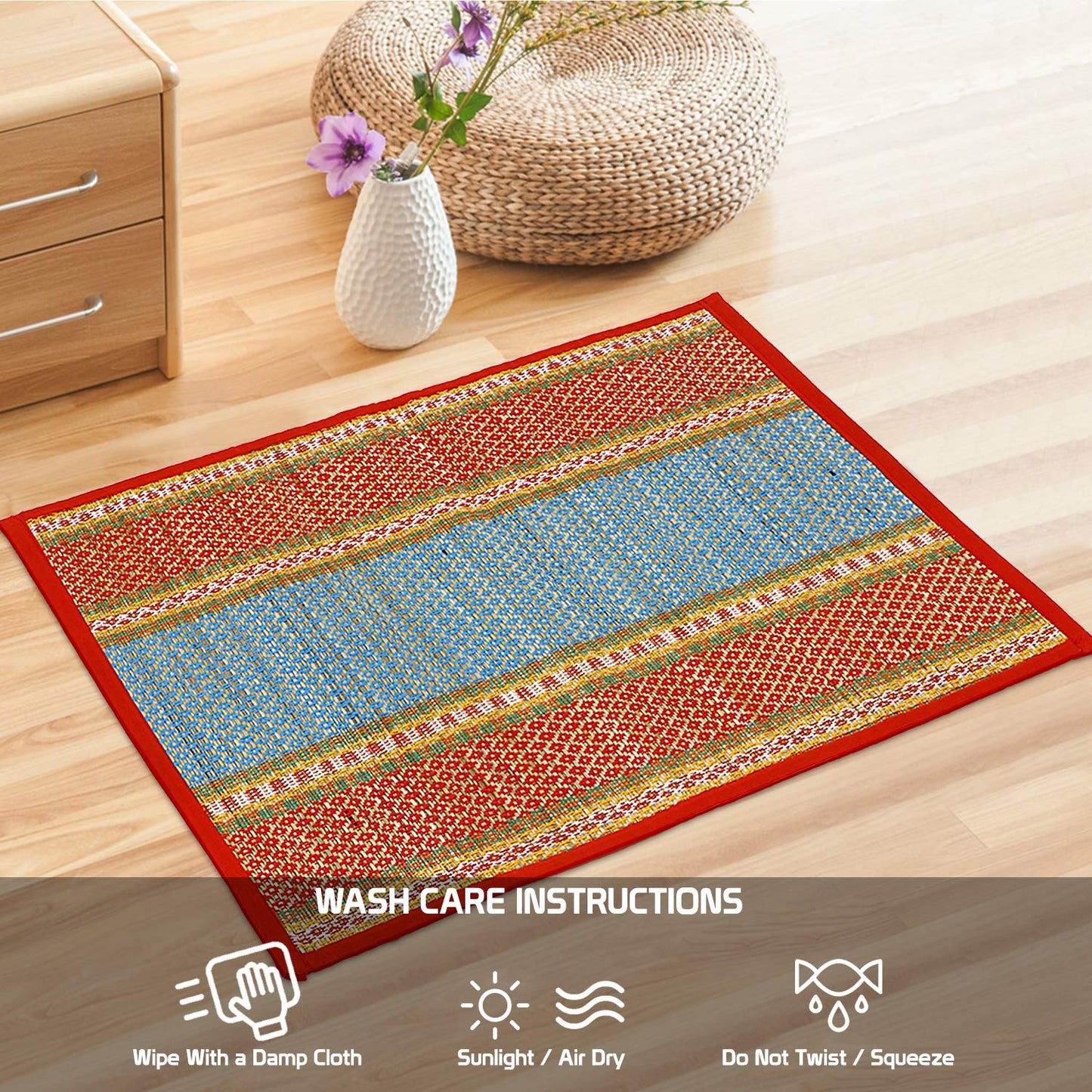 Natural River Grass Handcrafted Pooja Floor Mats/Meditation Prayer Mat/Sittting Mat/Aasan Mat Chatai for Pack of 2/4/6/8, Red