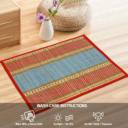 Natural River Grass Handcrafted Pooja Floor Mats/Meditation Prayer Mat/Sittting Mat/Aasan Mat Chatai for Pack of 2/4/6/8, Red