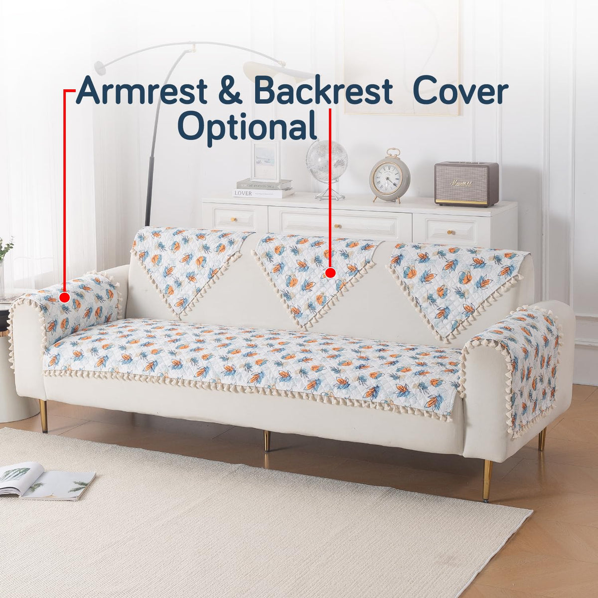 Quilted Sofa Seat Mat for 5-Seater Sofa (3+1+1), Tassel Twigs | Abstract Petals