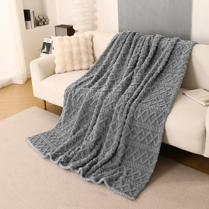 220 GSM Flannel AC Throw Blanket Double Bed Queen, 200x230 cm / 6.5x7.5 feet, Dark Grey