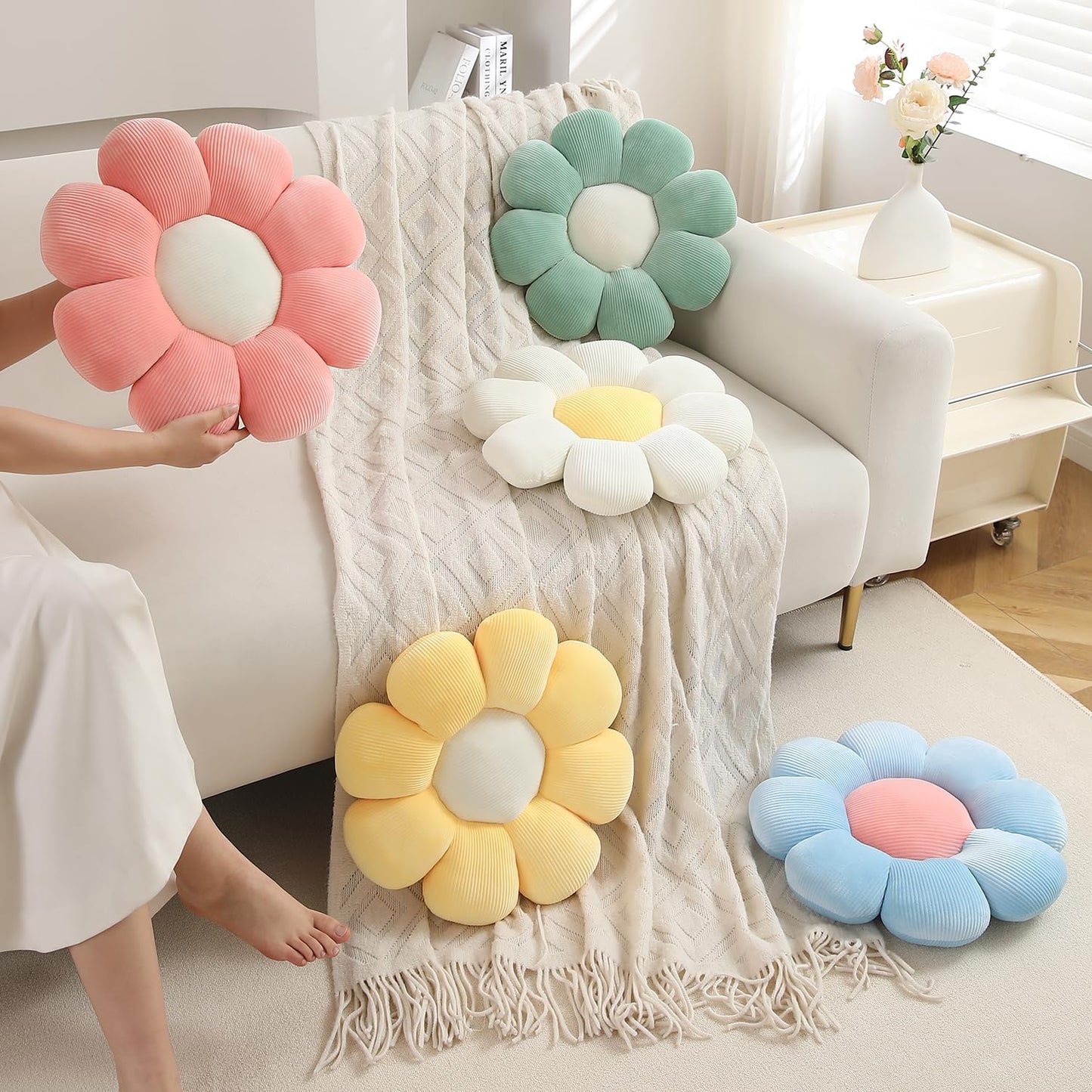 Luxury Flower Plush Decorative Pillow – Ultra-Soft Seating Cushion (42 cm, Fern Green)