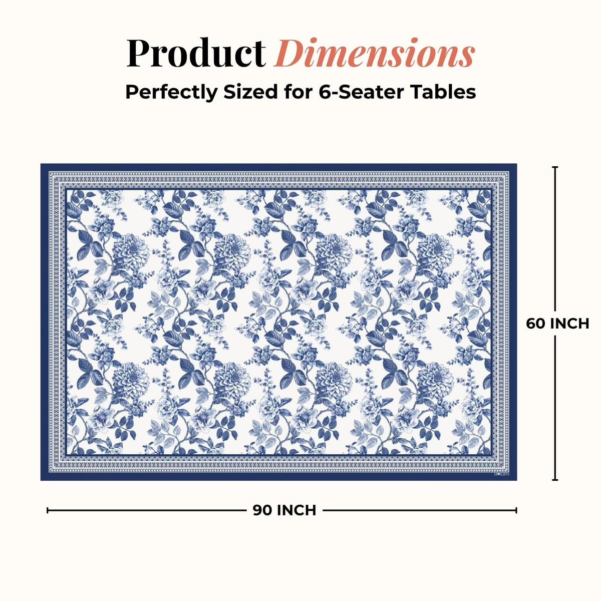 HOKIPO Festive Table Cover Cloth for 6 Seater Dining Table, Blue - image 5