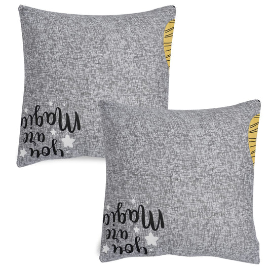 HOKIPO Stretchable Pack of 2 Cushion Cover 16x16 inch, Grey Trees