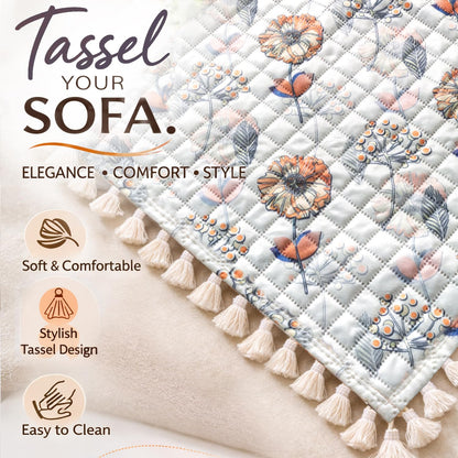 Quilted Sofa Cover 5-Seater Sofa Cover (3+1+1), Tassel Twigs | Wildflower Breeze