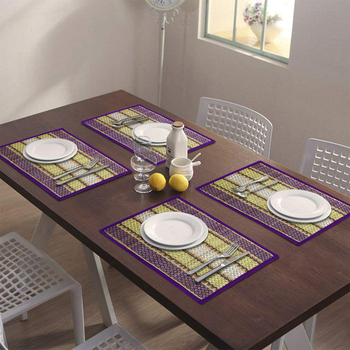 Handmade Madurkathi River Grass Dining Table Mats, Purple