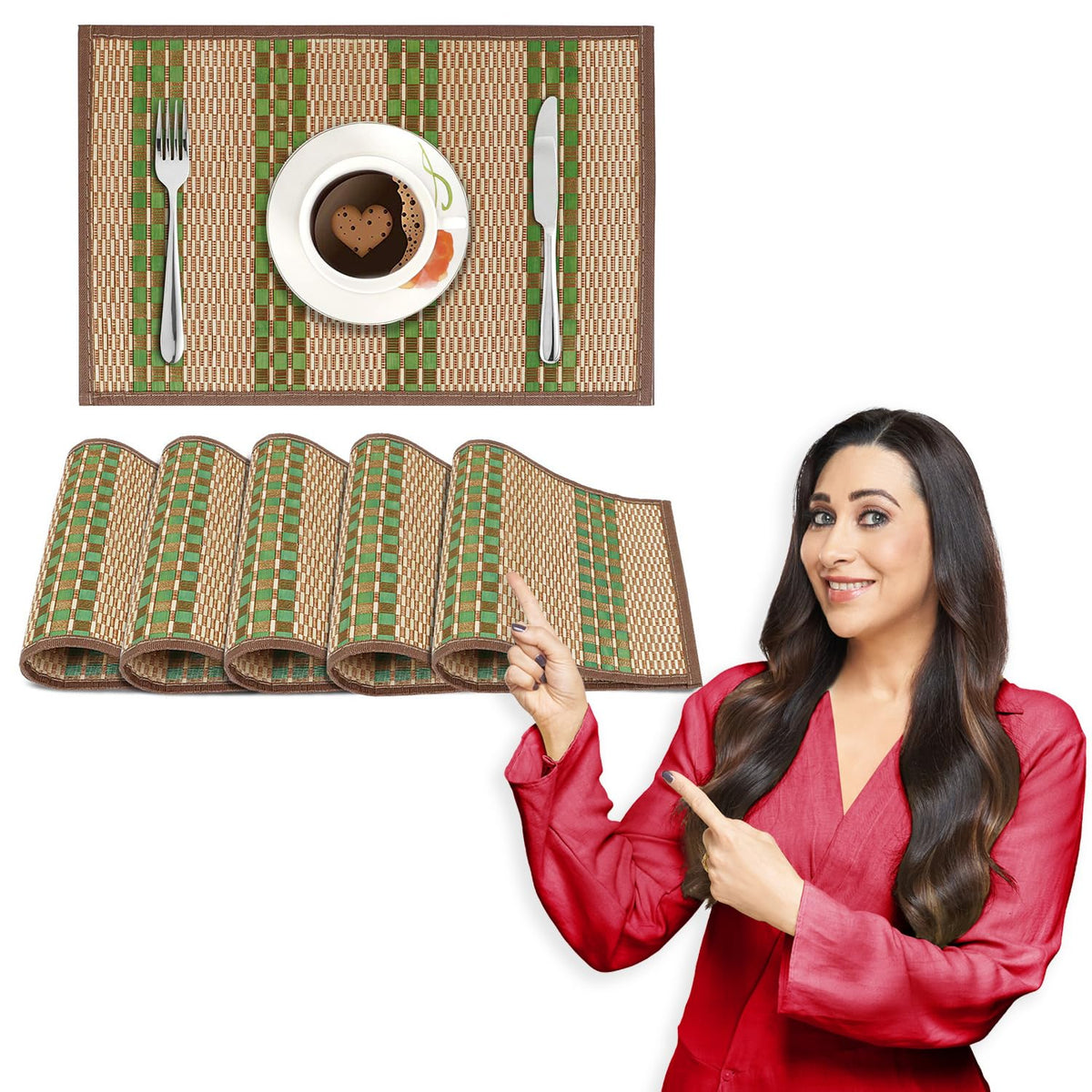 Heat Resistant Bamboo Dinner Mats, Green