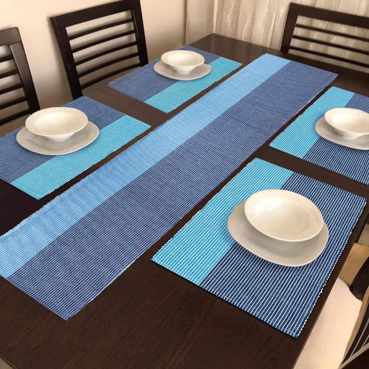 Ribbed Cotton Heat Resistant Dining Table Mat, Sky Blue