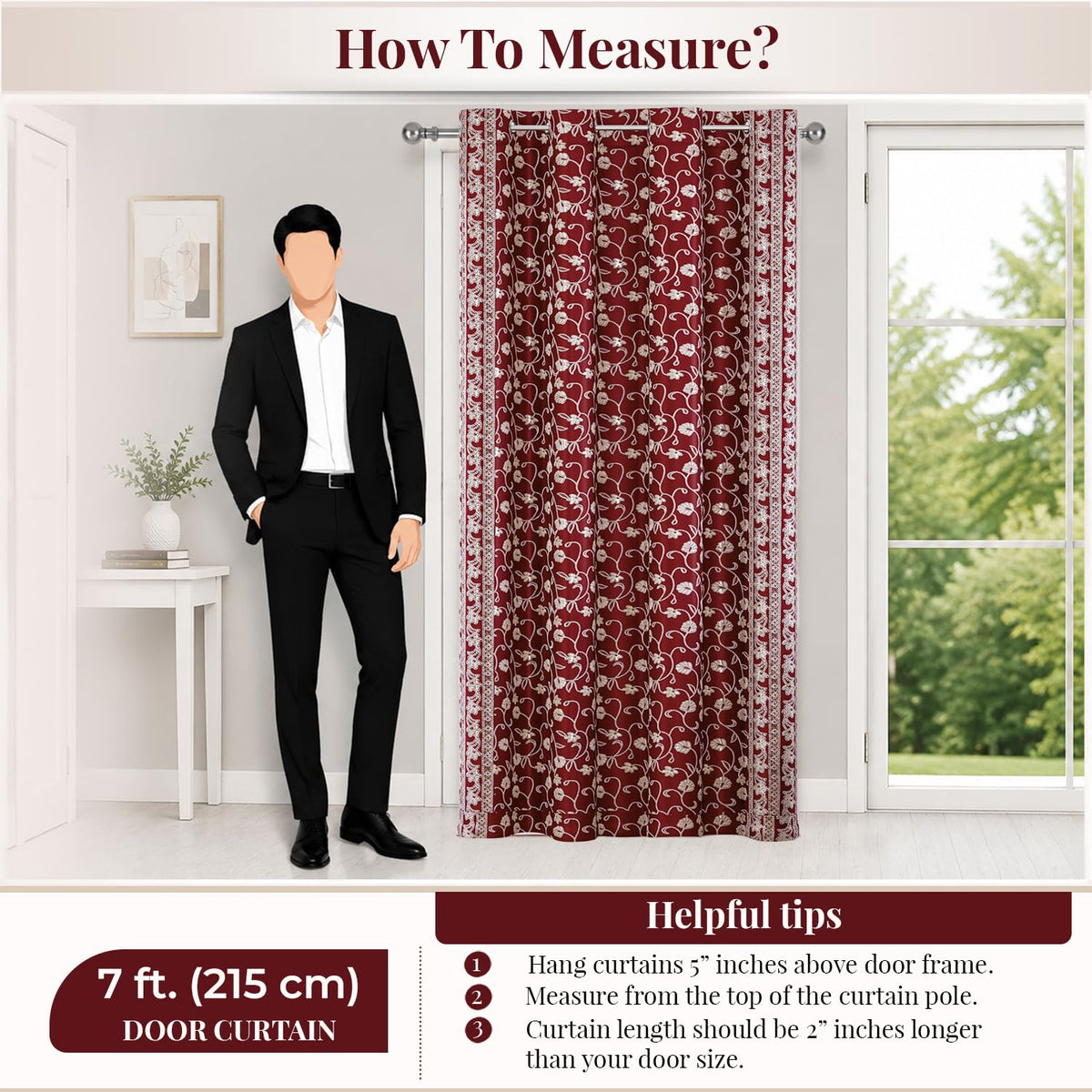 HOKIPO Shahi Bagh Eyelet Curtains, 7 Feet Long - Maroon - image 8