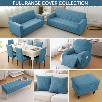 200gsm Knitting Jacquard Sofa Cover 1/2/3/4 Seater Fully Covered, Sea Blue