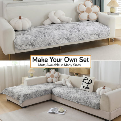 Quilted, Waterproof and Anti-Slip Sofa Cover Mat, Abstract Pale Grey