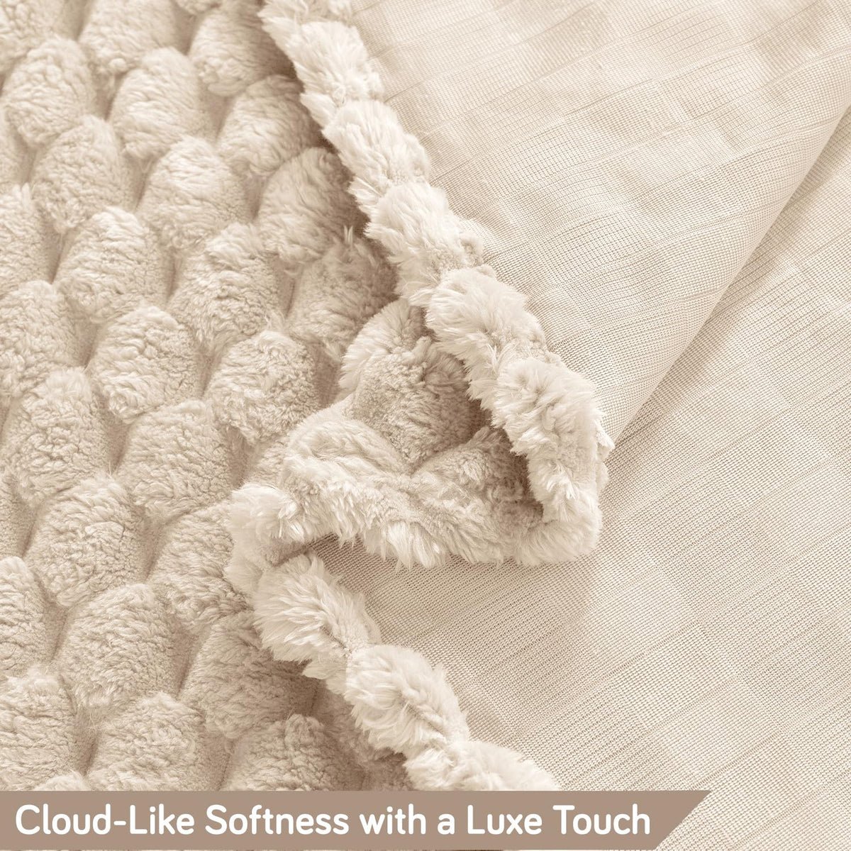 Luxury Rabbit Wool Plush Sofa Throw, Cream