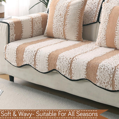 Luxury Sofa Cover Set | Seat, Back & Arm Covers | Anti-Slip Wavy Mat – Desert Brown