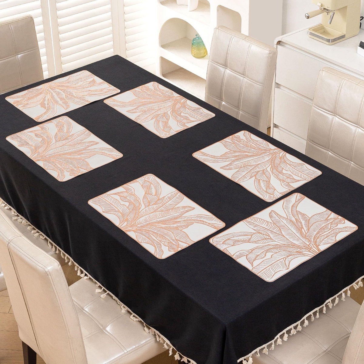 Metallic Glow Shining Mats for Dining Table, Paradise Arch Leaves - Rose Gold