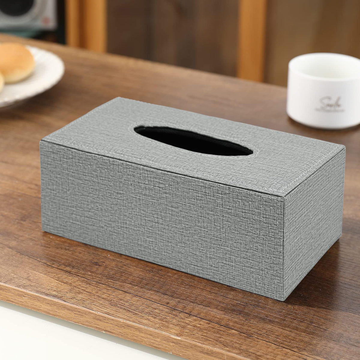Buy Grey Faux Leather Tissue Paper Box | HOKIPO