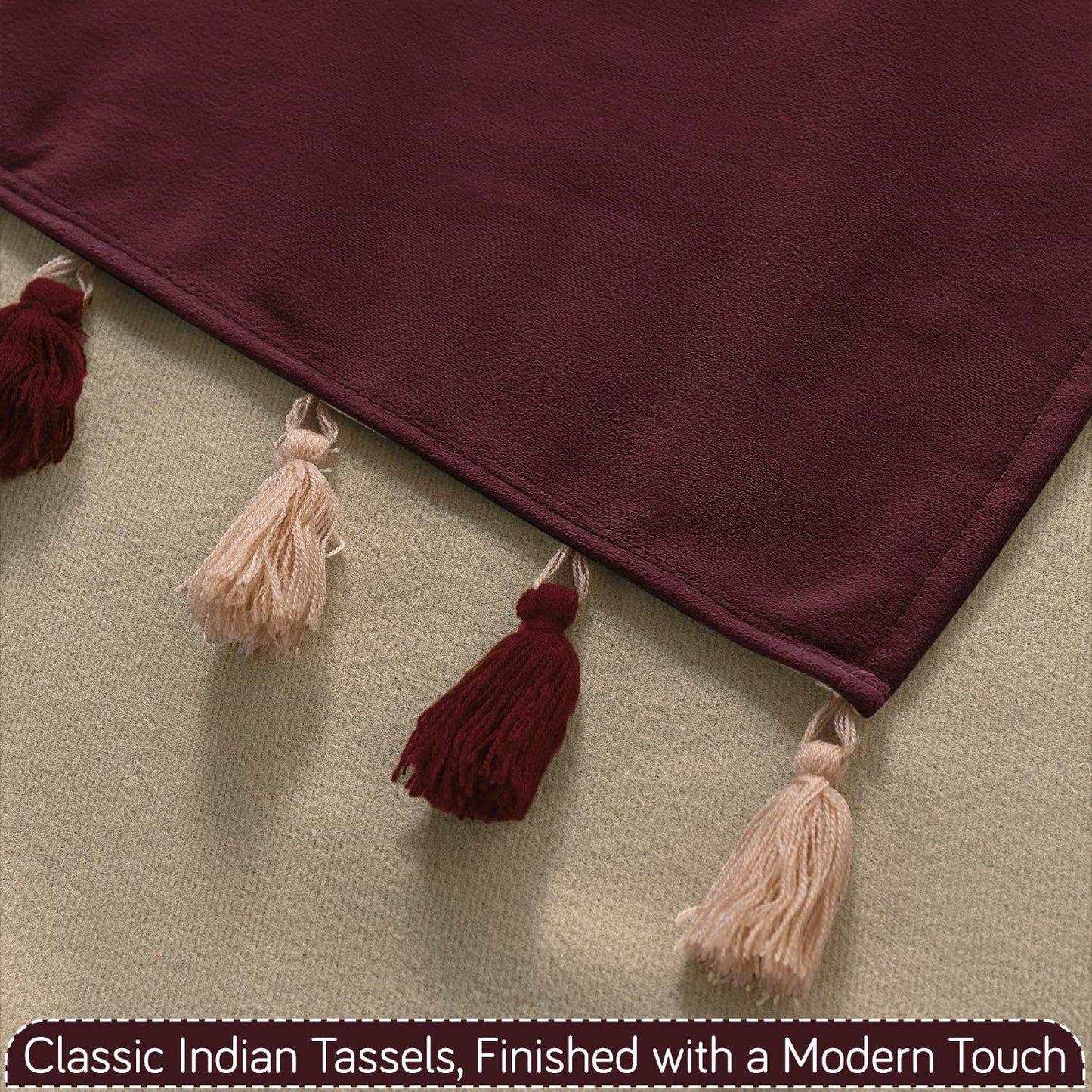 Premium Holland Velvet 5-Seater Sofa Cover (3+1+1), TasselTone Series | Wine Red
