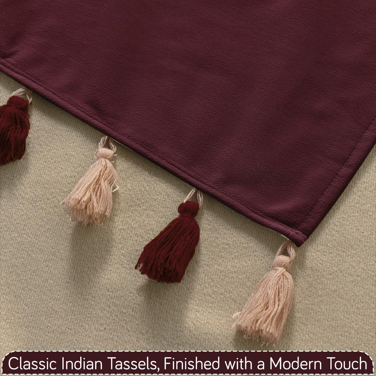 Premium Holland Velvet 5-Seater Sofa Cover (3+1+1), TasselTone Series | Wine Red