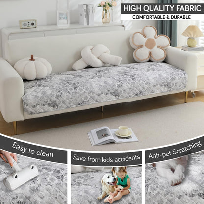 Quilted, Waterproof and Anti-Slip Sofa Cover Mat, Abstract Pale Grey