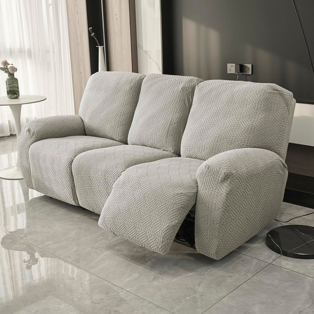 Premium 170 GSM Jacquard Fully Covered Recliner Sofa Cover for 1/2/3 Seaters, Taupe Brown