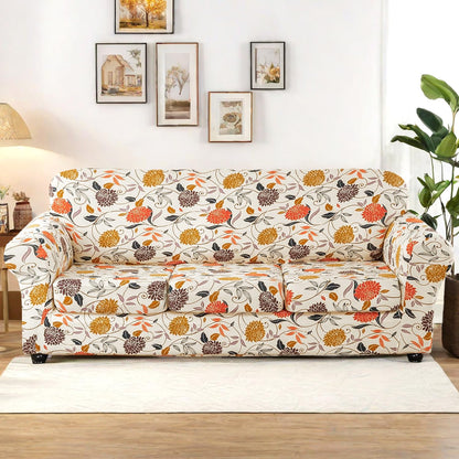 Printed Stretchable Sofa Slipcover with 1/2/3 Pc Separate Seat Cushion Cover for each 1/2/3 Seater, Sunset Botanical Bloom