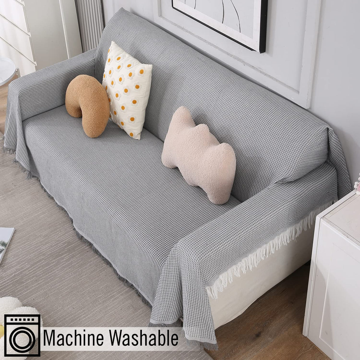 Polyester Cotton Sofa Cover Throw, Grey