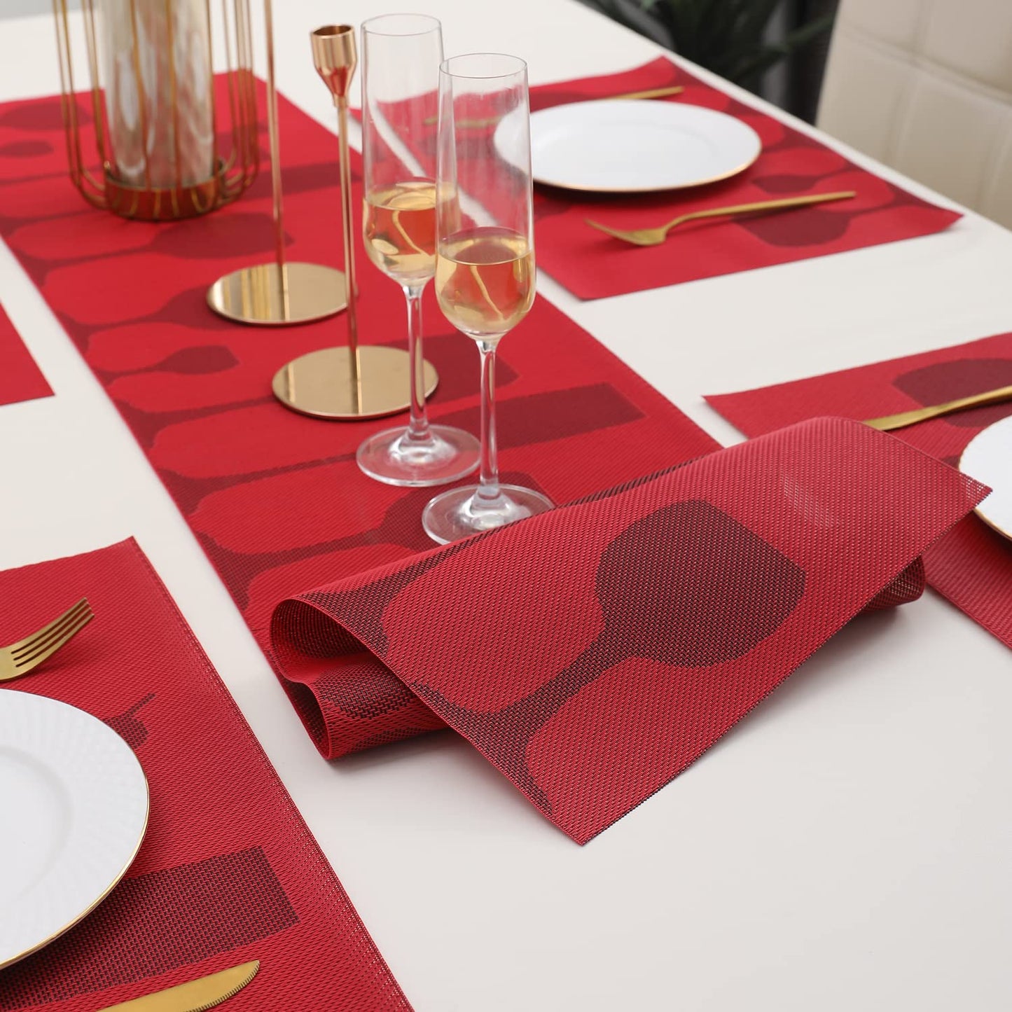 PVC Dining Table Mats, Cherry Red