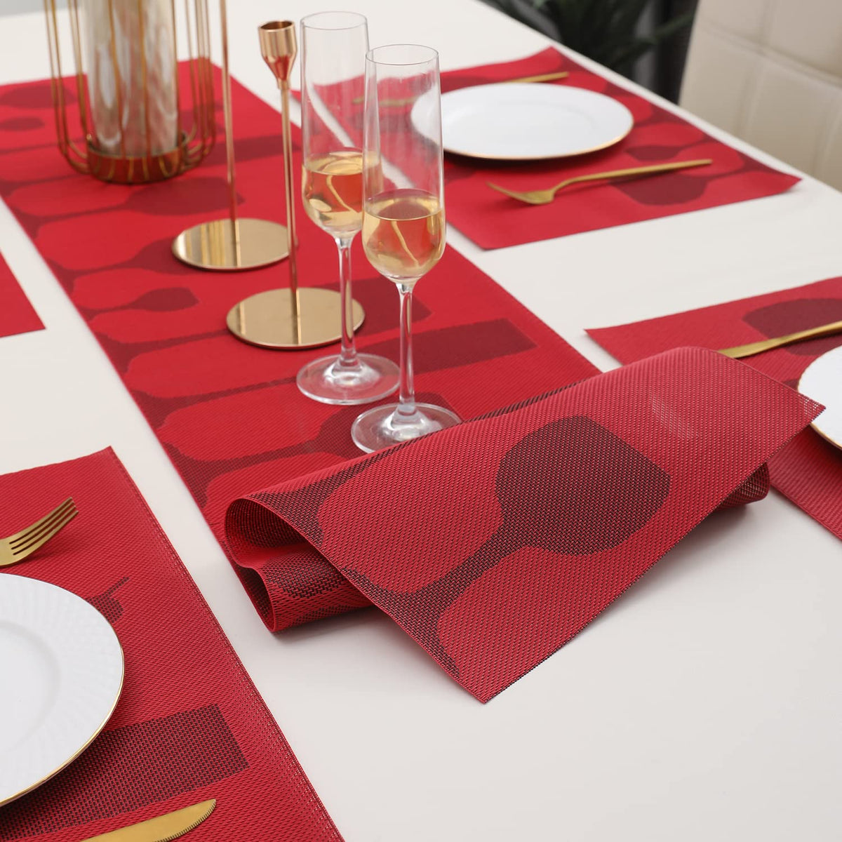 PVC Dining Table Mats, Cherry Red