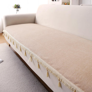 Serenity Tassel Chenille Sofa Cover with Tassel – Ivory Fringe