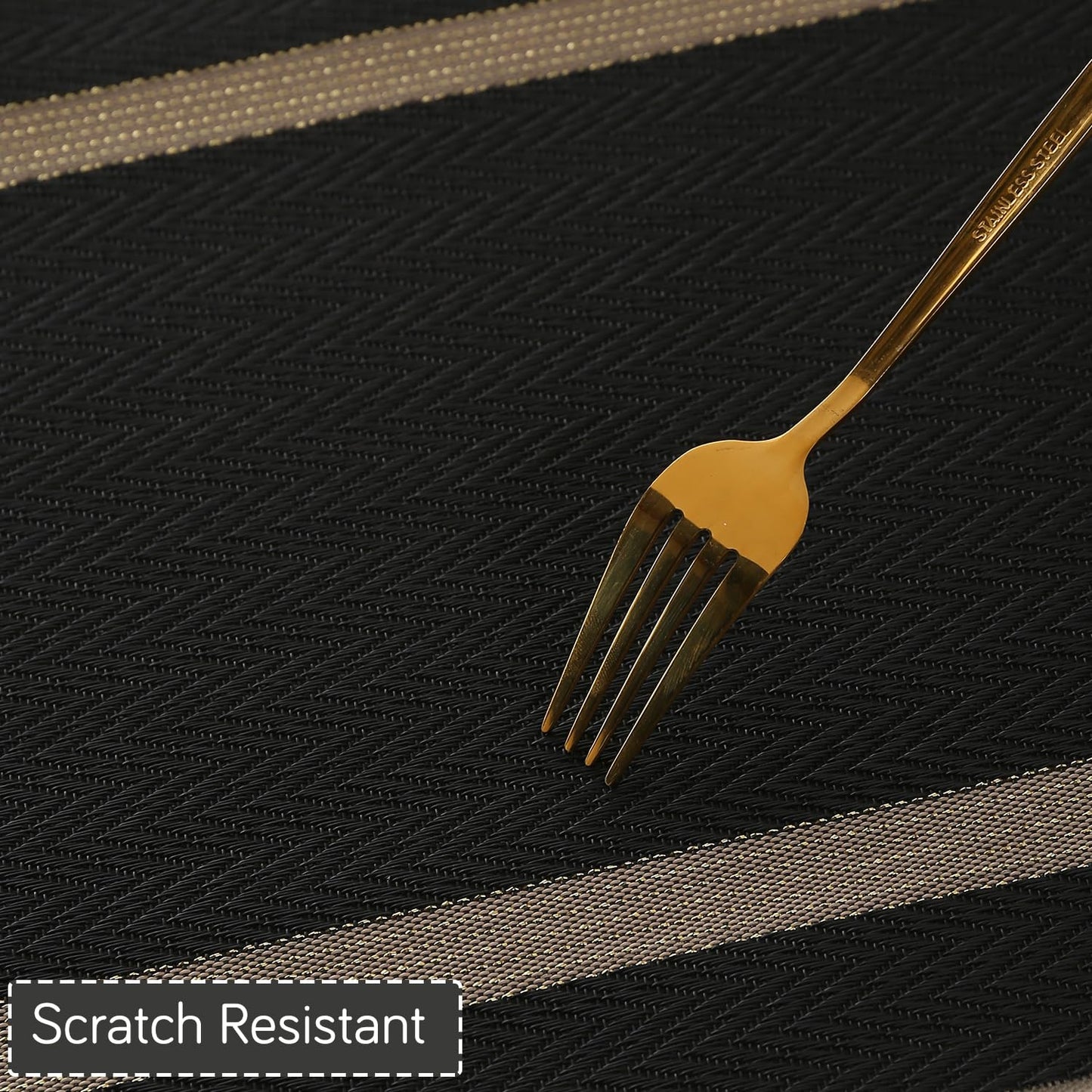 Chevron Stripes PVC Mats for Dining Table - Jet Black