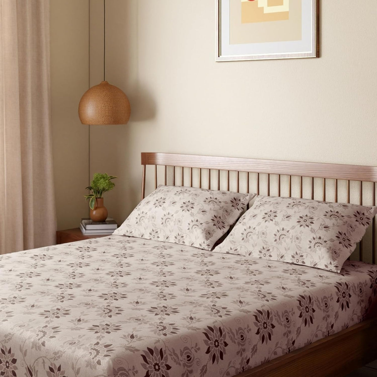HOKIPO King Size Cotton Bedsheet, 2 Pillow Covers, Chestnut & Mustard - image 16