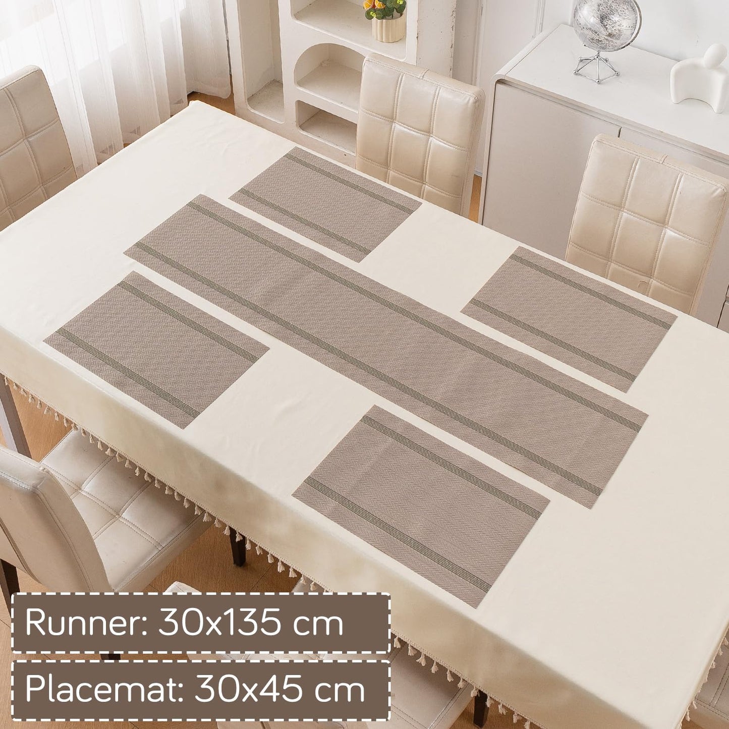 Chevron Stripes PVC Mats for Dining Table - Taupe Brown