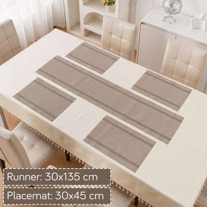 Chevron Stripes PVC Mats for Dining Table - Taupe Brown