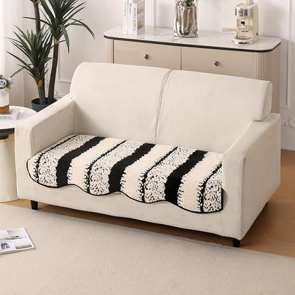 Luxury Wavy Anti Slip Plush Sofa Cover Mat, Black