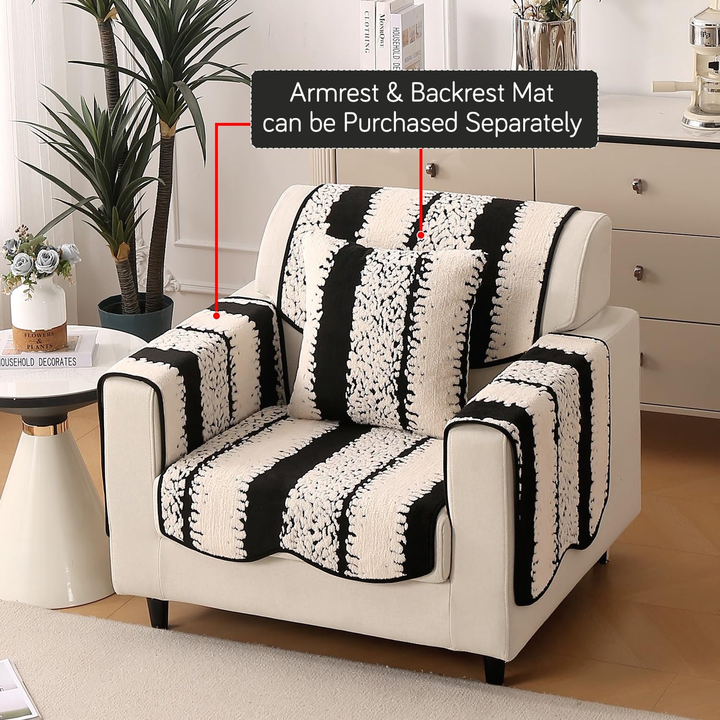 Luxury Wavy Anti Slip Plush Sofa Cover Mat, Black