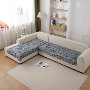 Waterproof Printed Quilted Quick Dry L Shape Sofa Seat Cover Mat, Intense Grey Abstract Floral