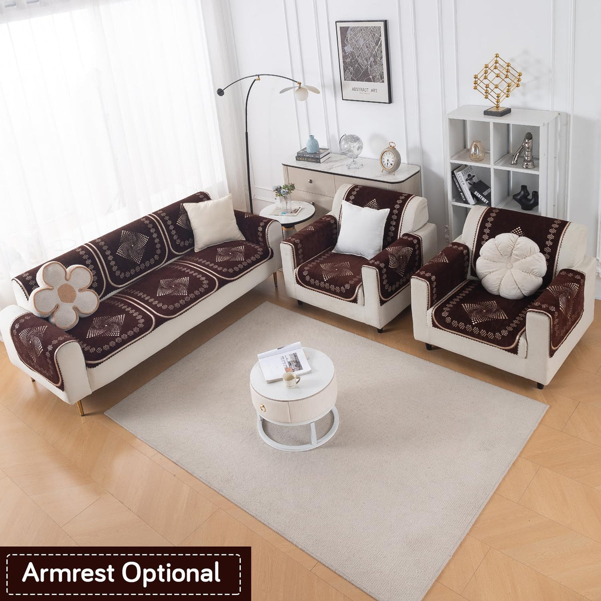 Royal Aangan Premium Chenille Jacquard Sofa Cover 5 Seater Set 3+1+1 Sofa Cover for Seat & Back, Sheesh Brown