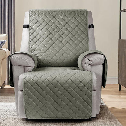 Quilted Recliner Chair Cover With Side Pockets for 1 Seater Sofa, Light Grey