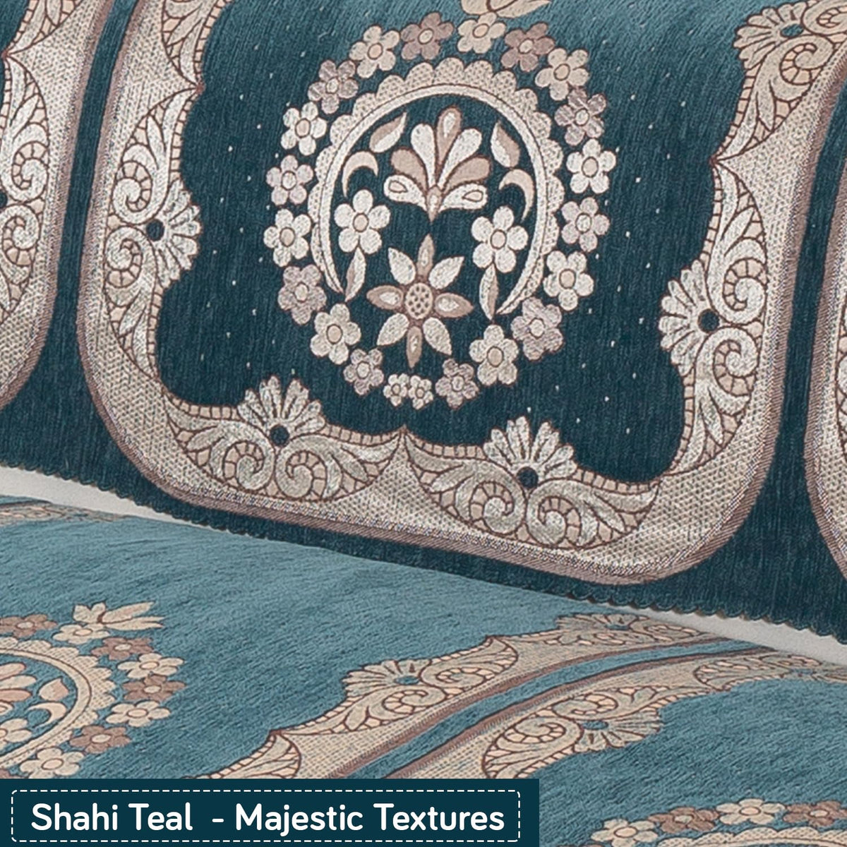 Royal Aangan Premium Chenille Jacquard Sofa Cover 5 Seater Set 3+1+1 Sofa Cover for Seat & Back, Shahi Teal