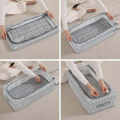 Cloth Organizer with Metal Frame | Moisture & Moth Resistant Wardrobe Organizer | Living Box for Clothes, Grey leaf