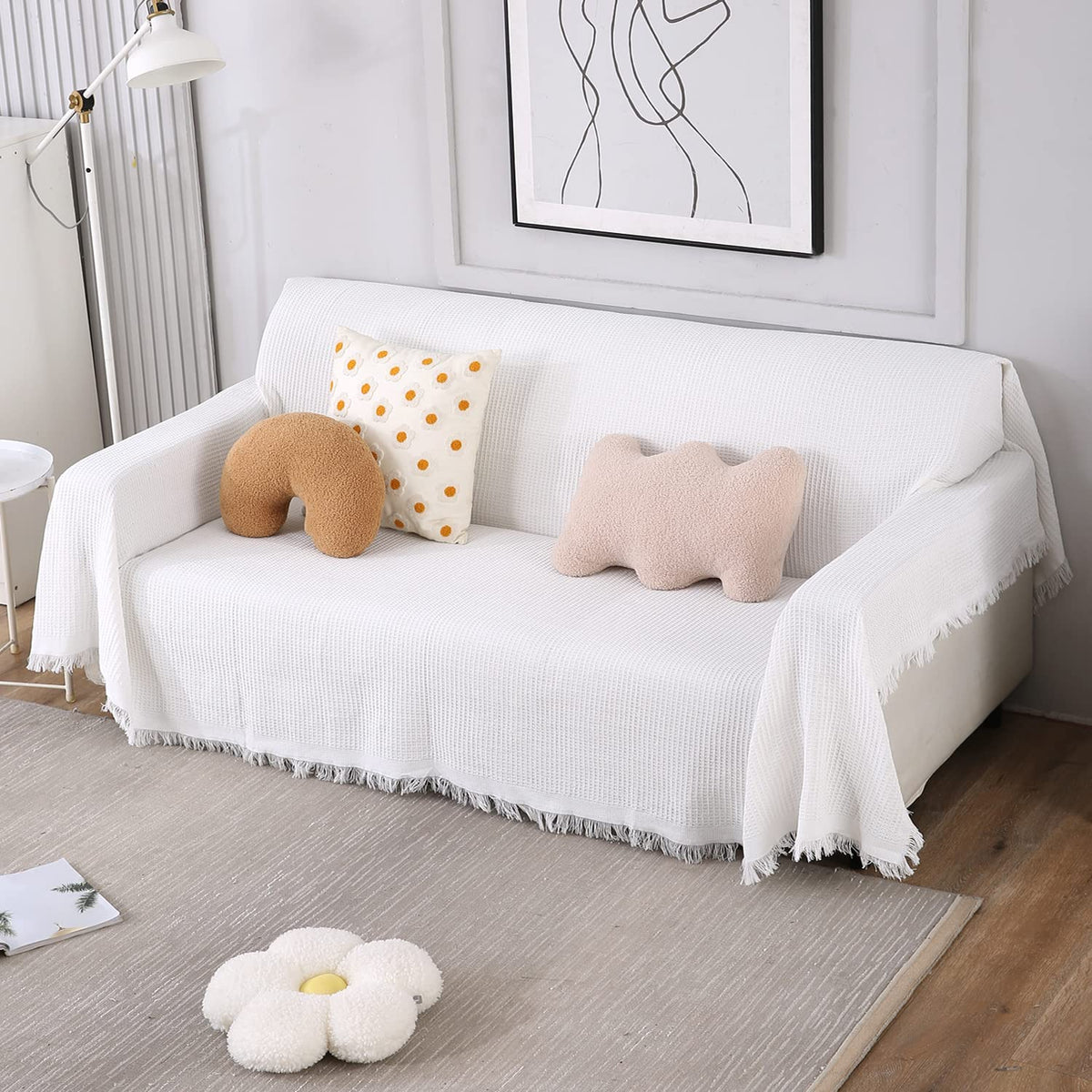 White Polycotton Sofa Throw | Durable & Soft