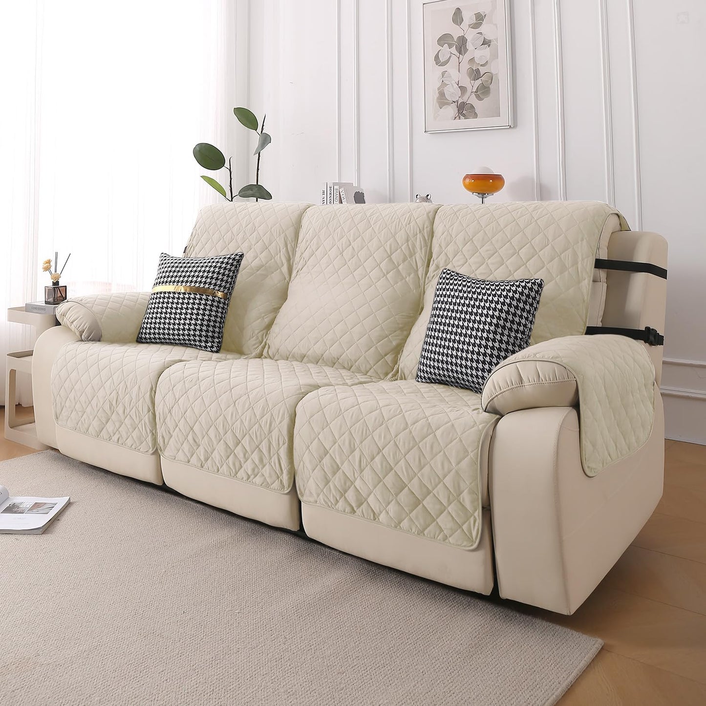 UrbanQuilt Recliner Sofa Slipcover Mat with Dual Belt for 1/2/3 Seater - Cream