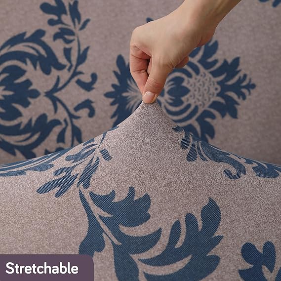 Stretchable 140 GSM Footstool Cover, Light Coffee Lotus Damask