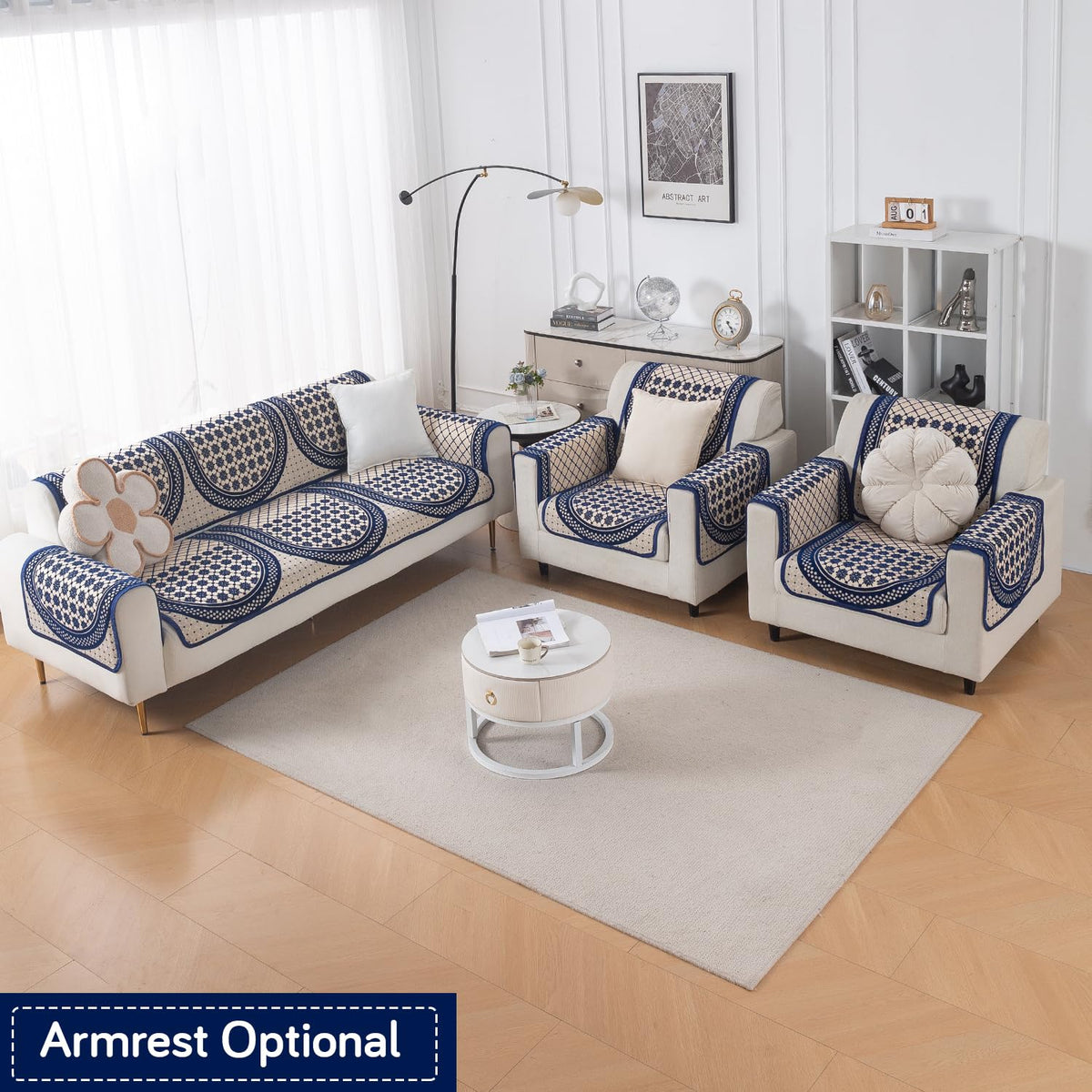 Woven Edit Chenille Jacquard Reversible 5-Seater Sofa Cover (3+1+1), Indigo Heritage