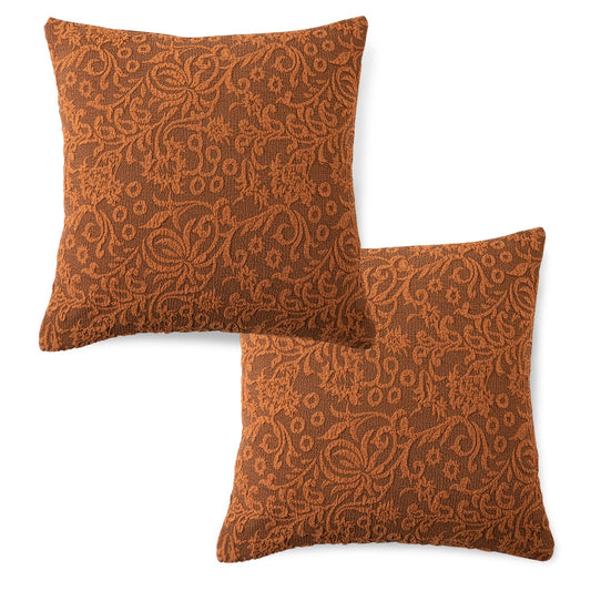 Buy Premium Caramel Brown Colour Woven Jacquard Zippered Square Pillow Cover Online