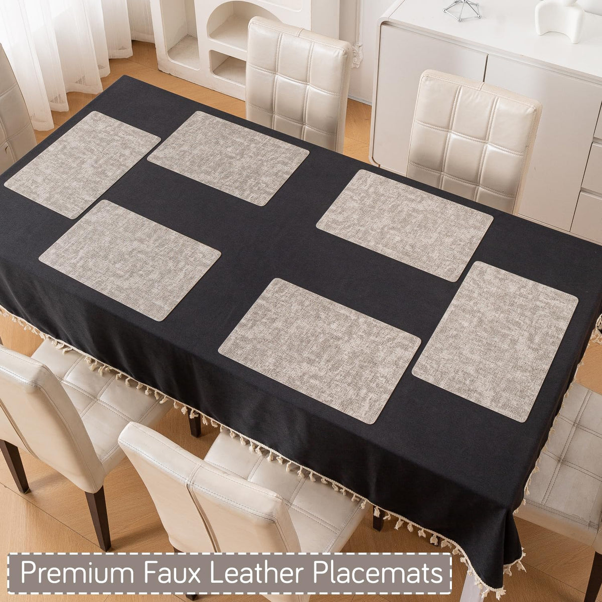 Modern Weaves Royal Luxe Faux Leather Mats for Dining Table - Fog Grey