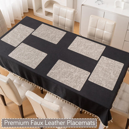 Modern Weaves Royal Luxe Faux Leather Mats for Dining Table - Fog Grey