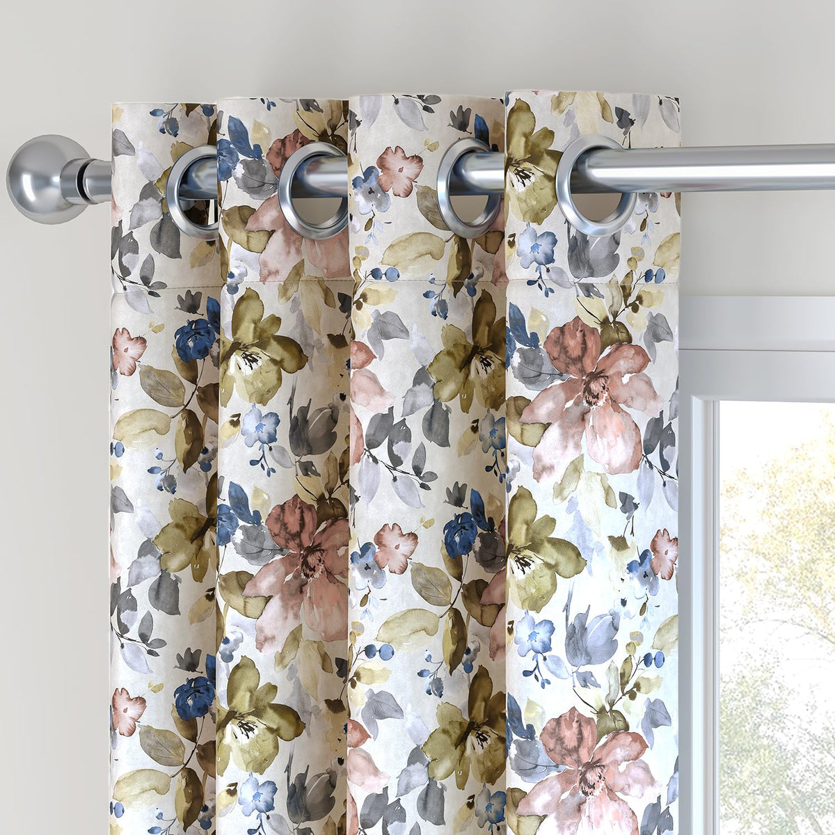 HOKIPO Bloomscape Eyelet Curtains, 7 Feet Long - Ivory Bloom - image 7