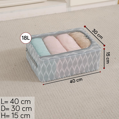 Cloth Organizer with Metal Frame | Moisture & Moth Resistant Wardrobe Organizer | Living Box for Clothes, Grey leaf