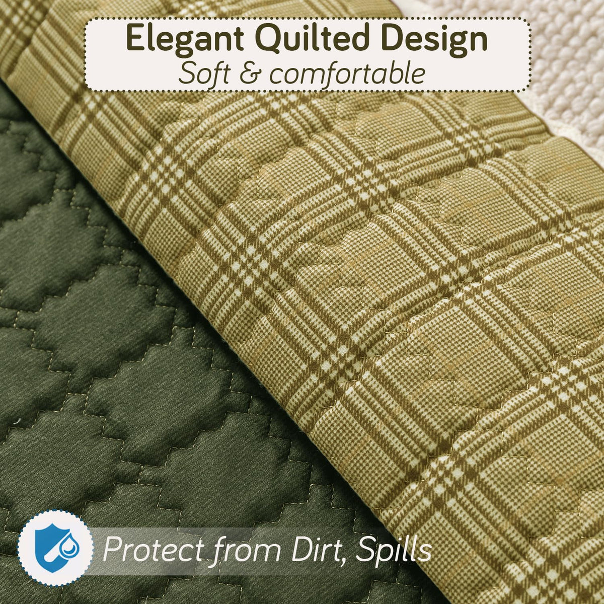'Comfort Grid Series' Premium Quilted 5 (3+1+1) Seater Sofa Cover Set with Foam Filling | Dark Olive Green