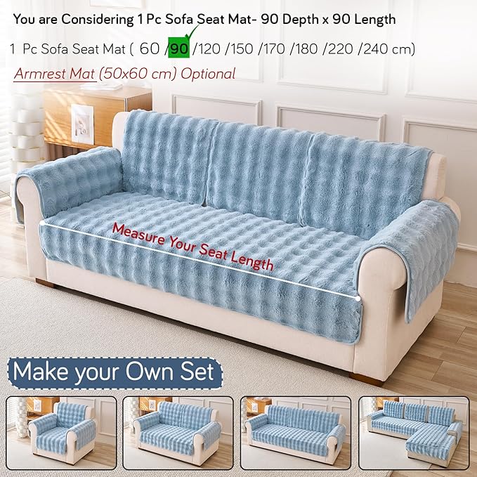 'FurHug' Premium Faux Rabbit Fur Sofa Seat Mats, Charm Blue