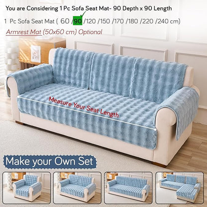 'FurHug' Premium Faux Rabbit Fur Sofa Seat Mats, Charm Blue